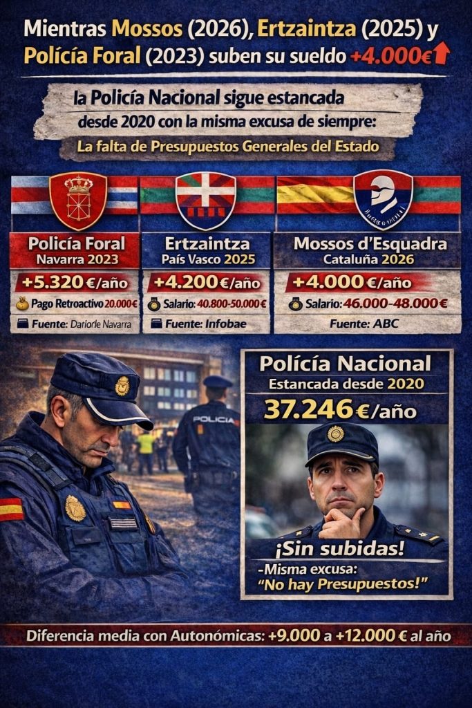 comparativa salarial de Policía Nacional con otros Cuerpos policiales